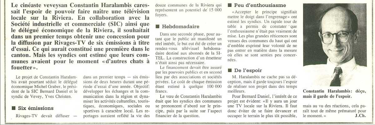 Télévision locale sur la Riviera: projet retardé à des temps meilleurs...