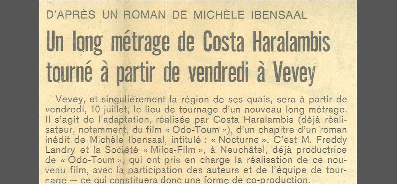 Un long métrage de Costa Haralambis tourné à partir de vendredi à Vevey